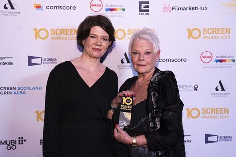 Isabel Davis, Screen Scotland, with Judi Dench, outstanding contribution to UK film recipient